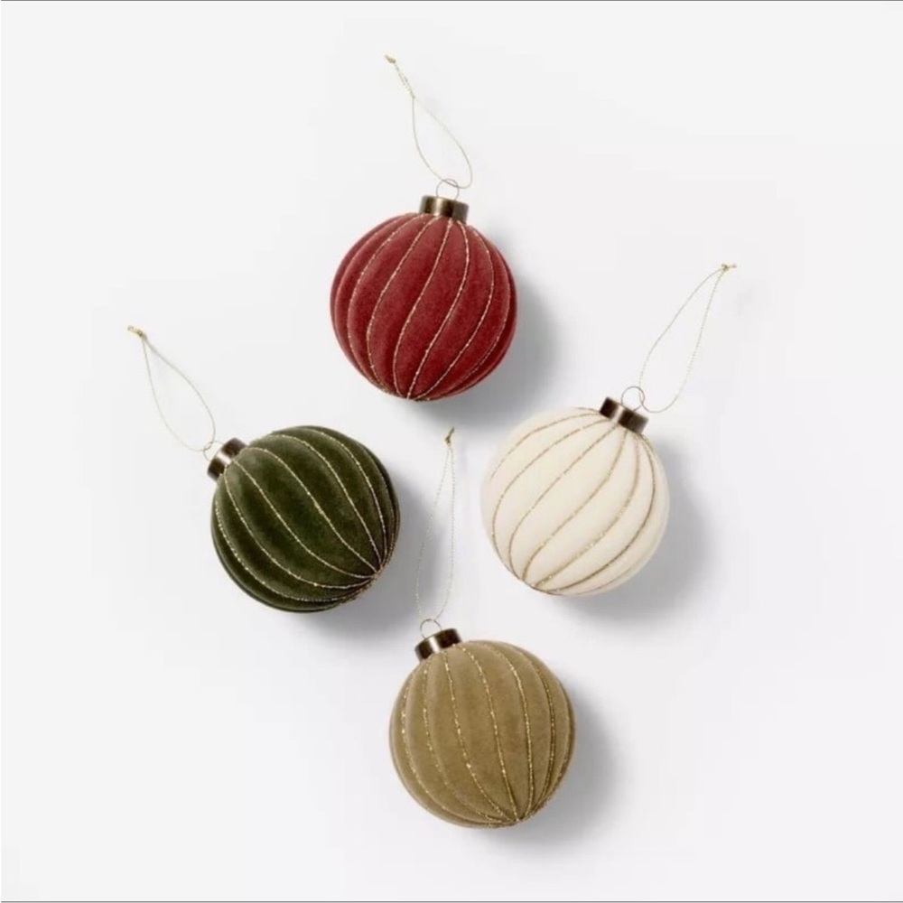 4pc Flocked Ornaments Christmas 2024 - Threshold Studio McGee